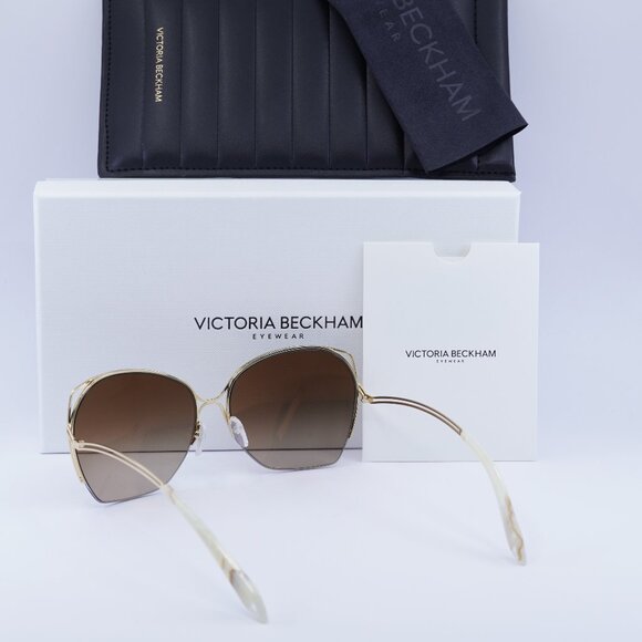 Victoria Beckham VBS96 C02 Sunglasses Gold Butterfly Frame, Brown Lenses - Picture 8 of 9